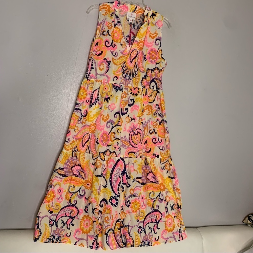 JB Julie Brown NYC Kaylah Ivory Paisley Neon Tier Maxi Dress new with tag large